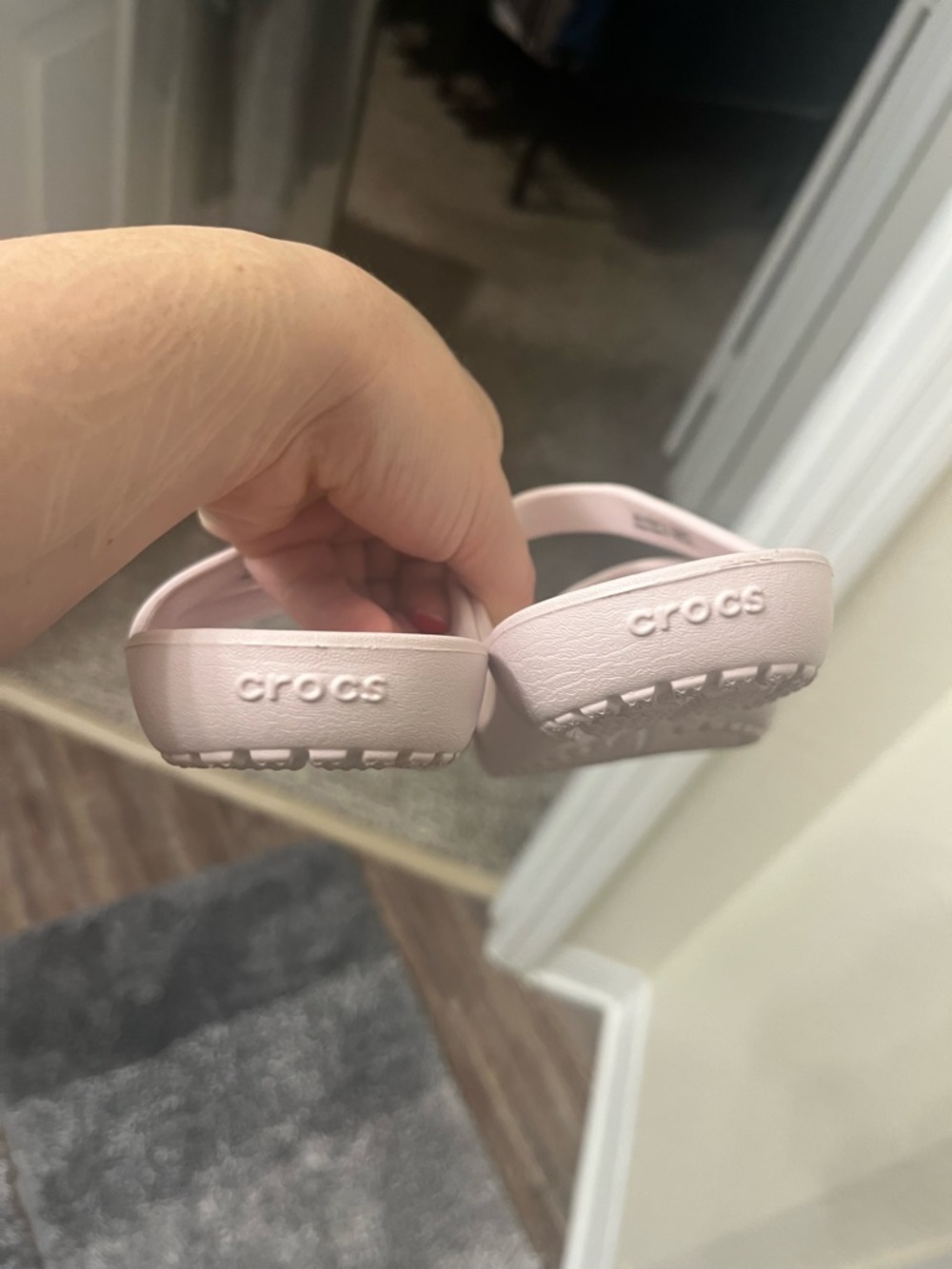 CROCS Women’s Pale Pink Dual-Strap Slide Sandals - Picture 6 of 8